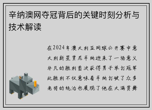 辛纳澳网夺冠背后的关键时刻分析与技术解读